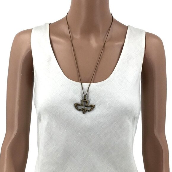 Holy Spirit Dove Pendant Necklace Brass Gold Tone 24 Inch Length - Picture 2 of 2